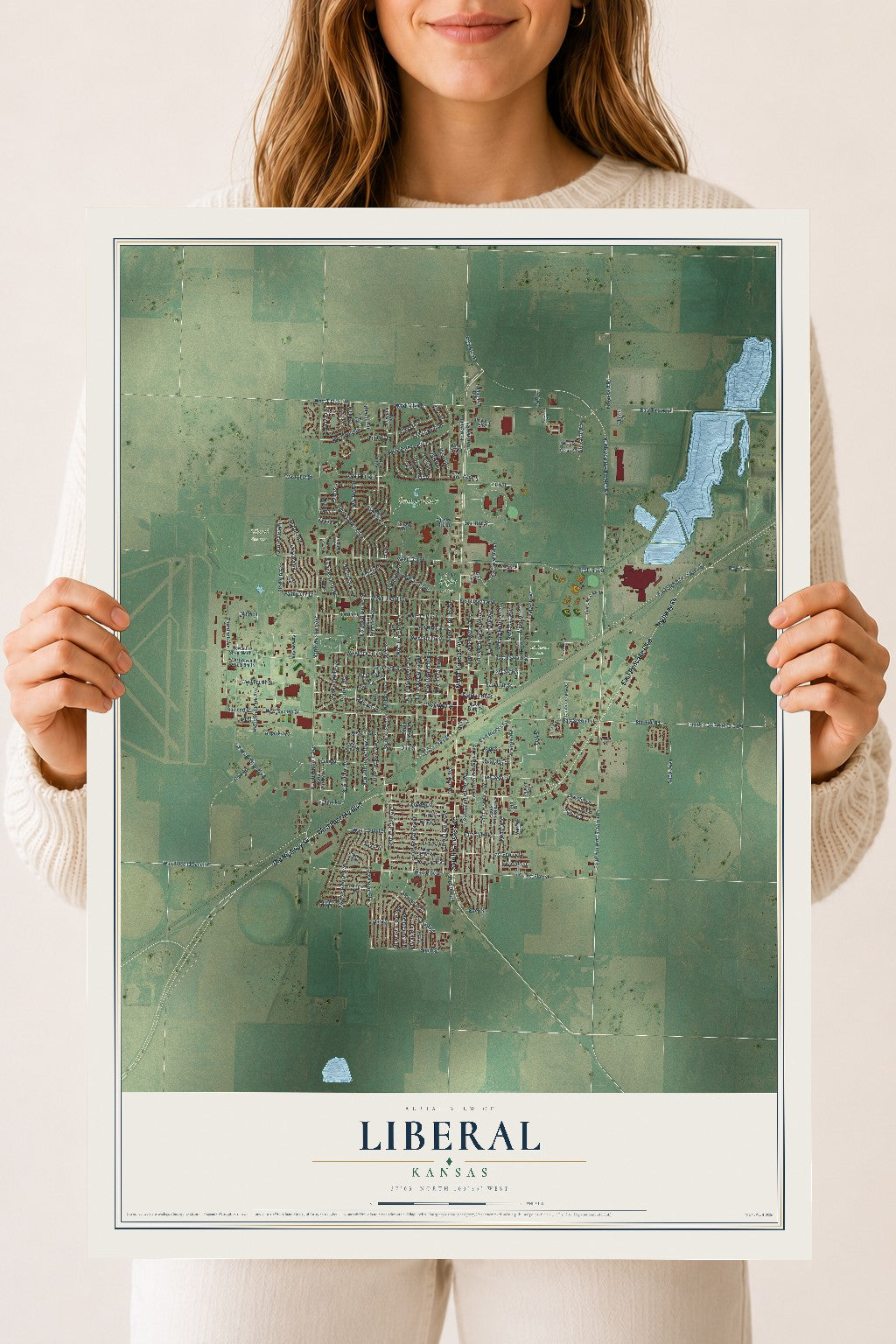 Map of Liberal, Kansas, 18 x 24 inch unframed archival matte print