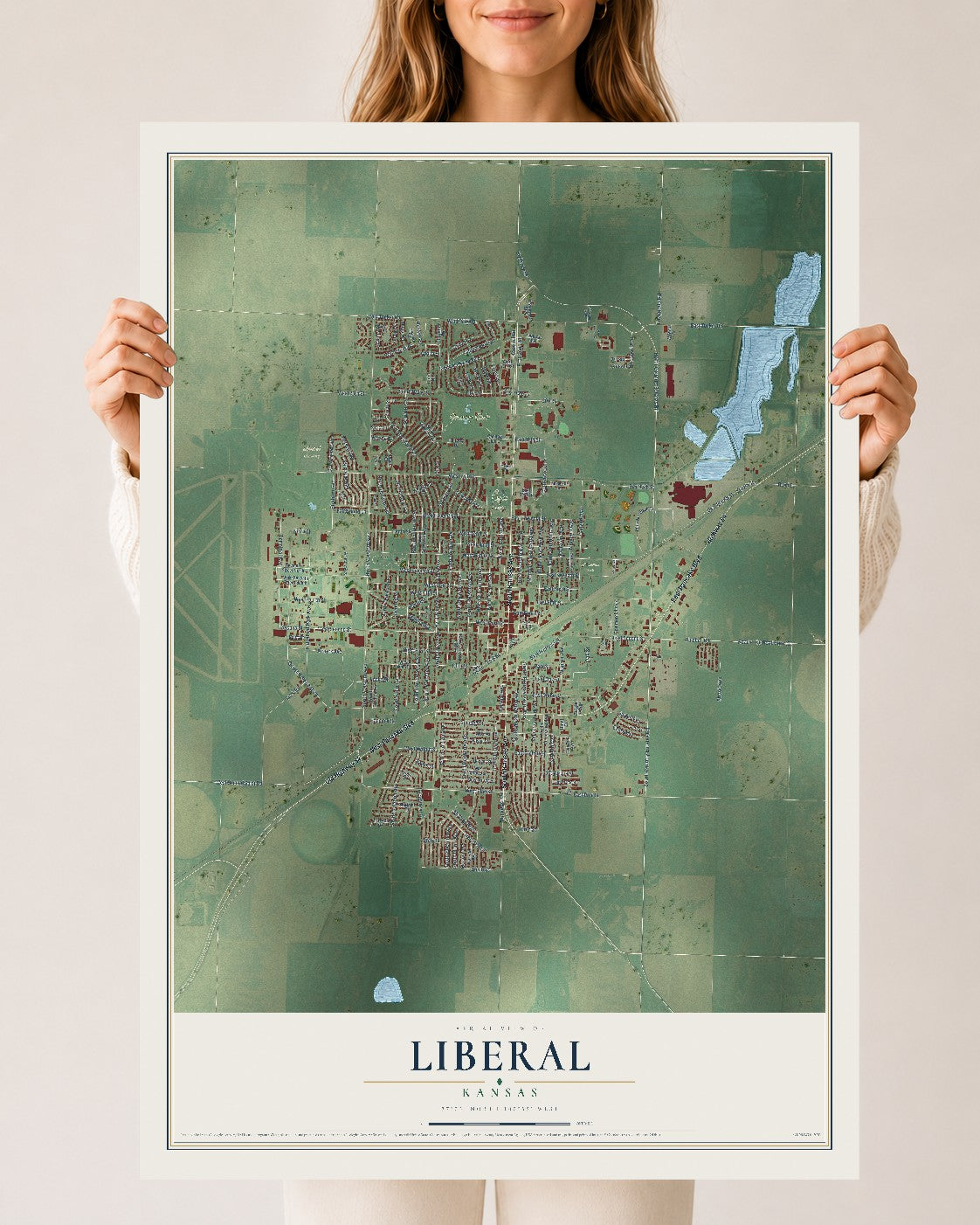 Map of Liberal, Kansas, 24 x 36 inch unframed archival matte print