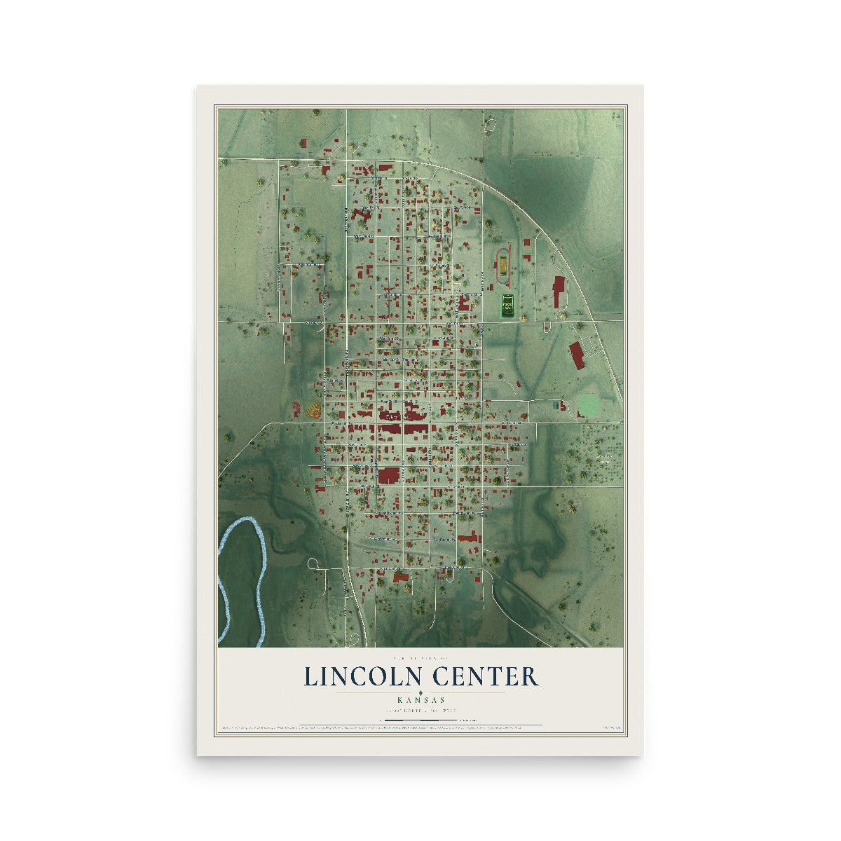Map of Lincoln Center, Kansas, 12 x 18 inch unframed archival matte print