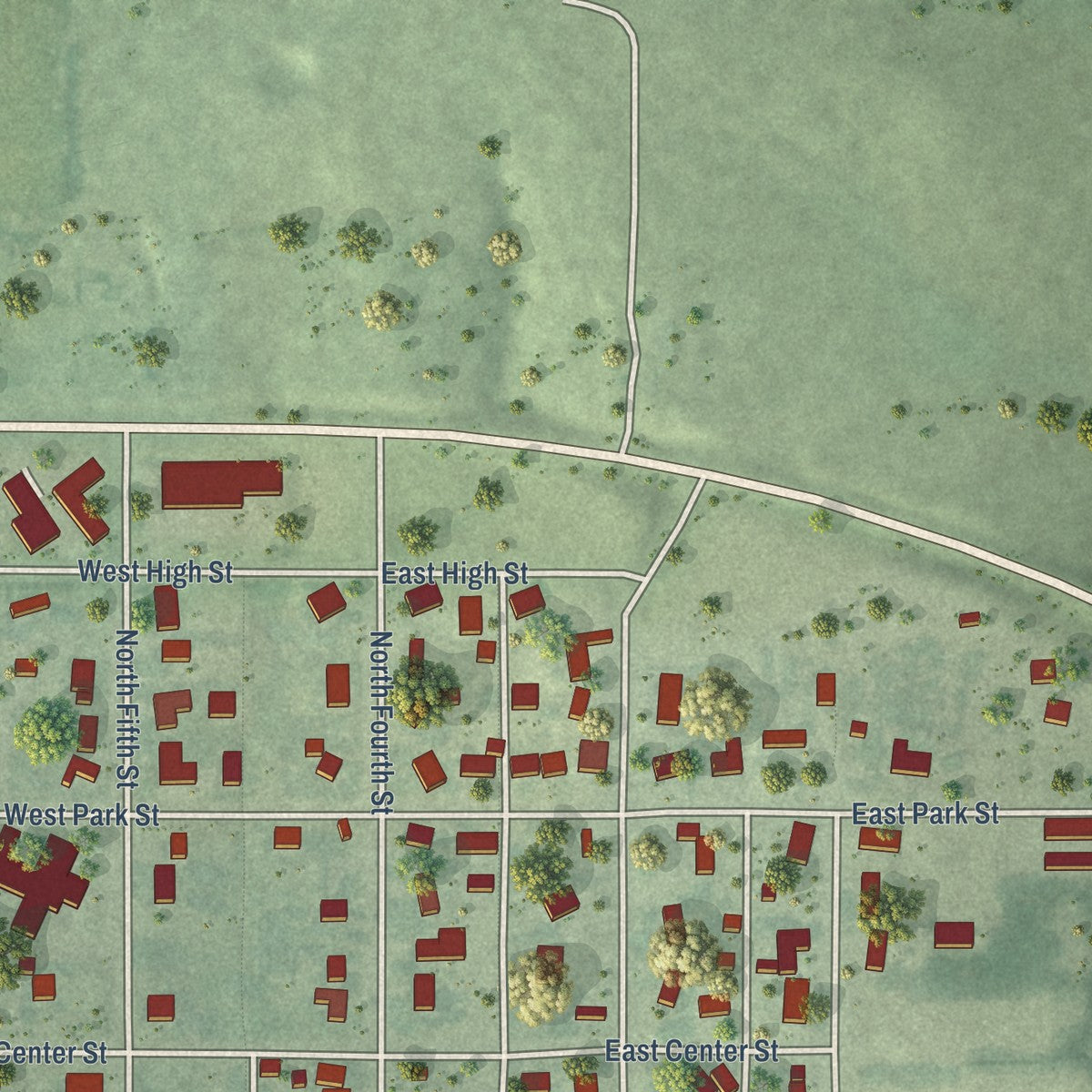 Second close-up of the map of Lincoln Center, Kansas print showing more streets and buildings