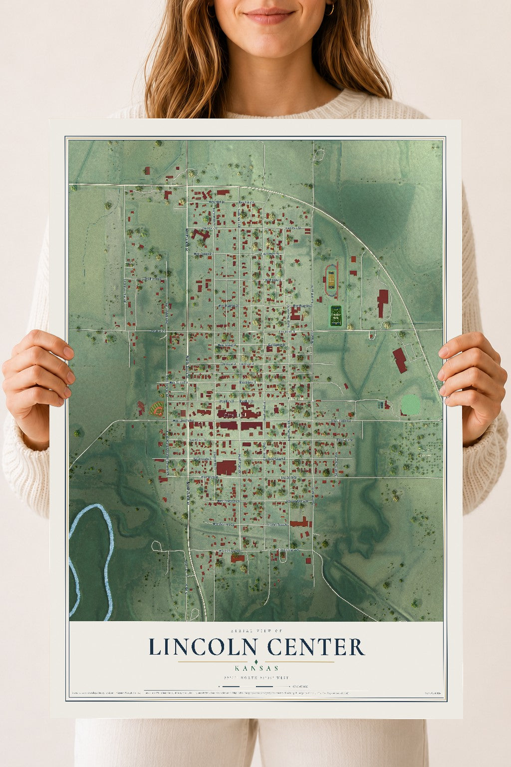Map of Lincoln Center, Kansas, 18 x 24 inch unframed archival matte print
