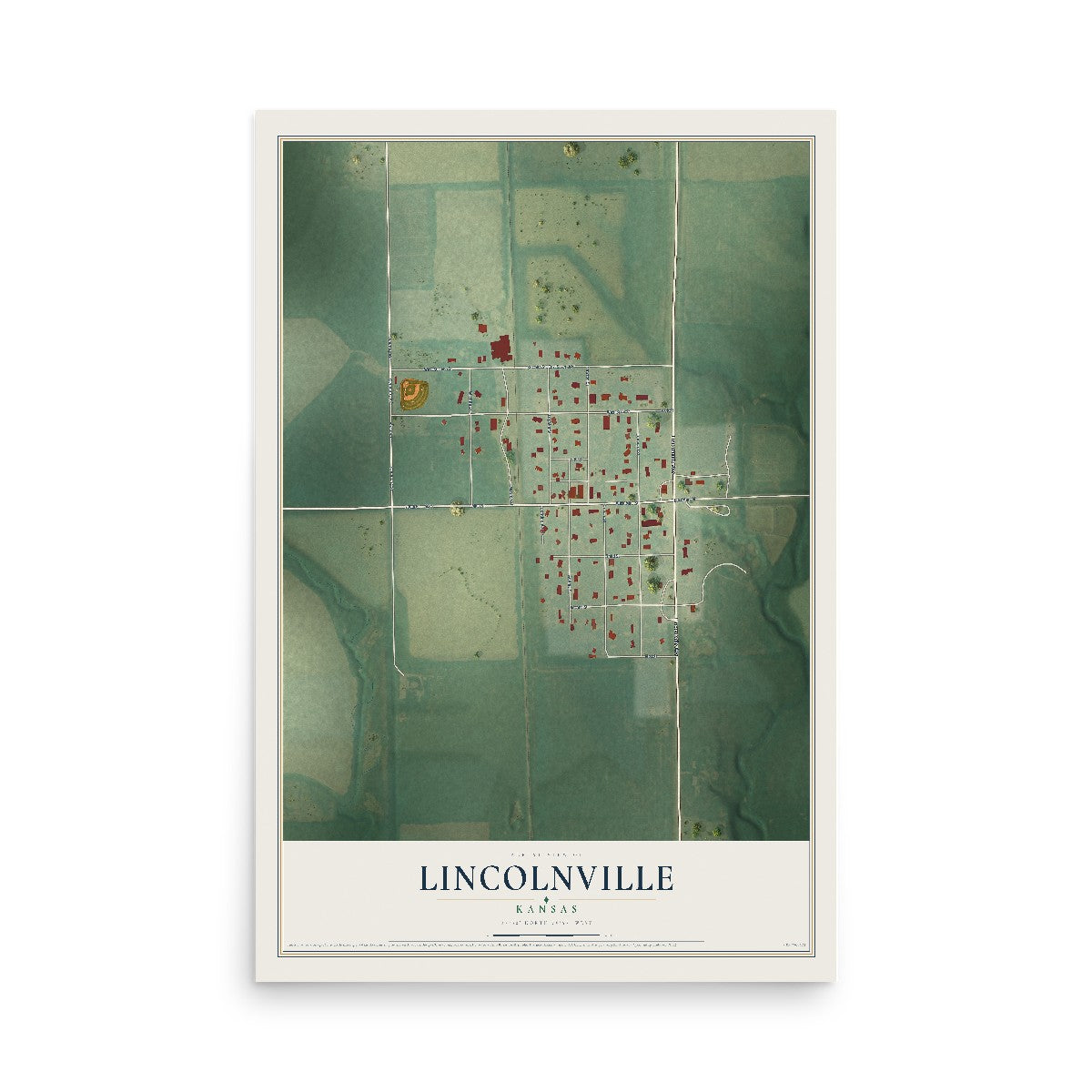 Map of Lincolnville, Kansas, 12 x 18 inch unframed archival matte print