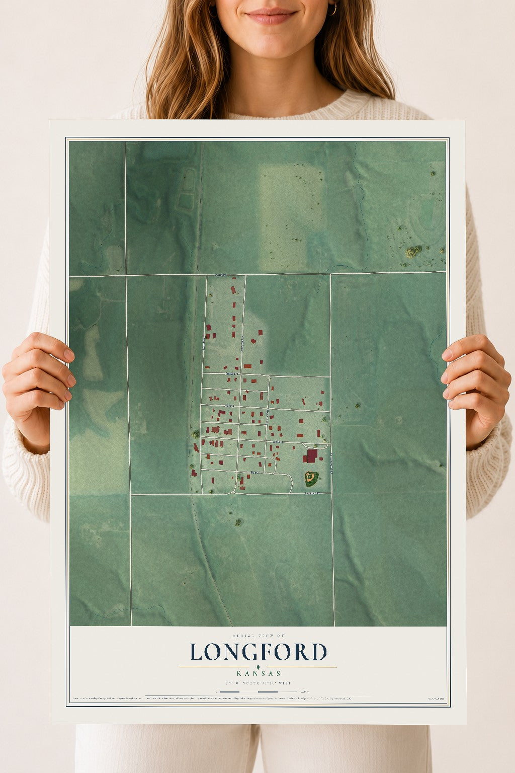 Map of Longford, Kansas, 18 x 24 inch unframed archival matte print