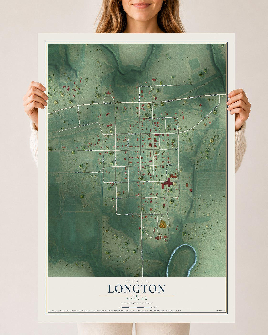Map of Longton, Kansas, 24 x 36 inch unframed archival matte print