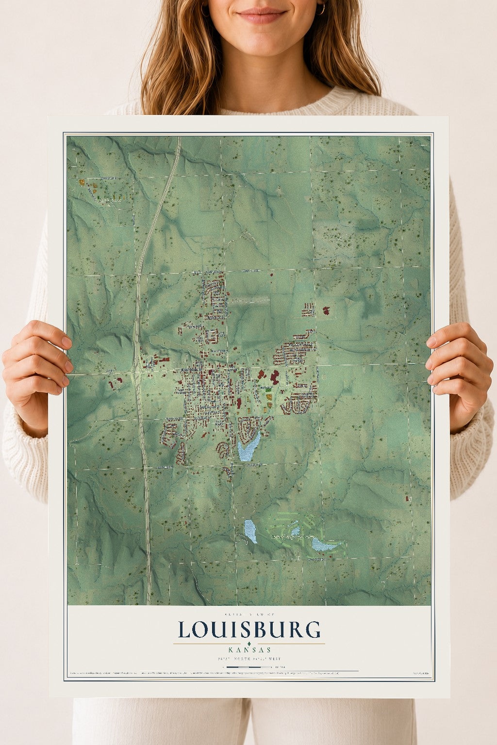 Map of Louisburg, Kansas, 18 x 24 inch unframed archival matte print