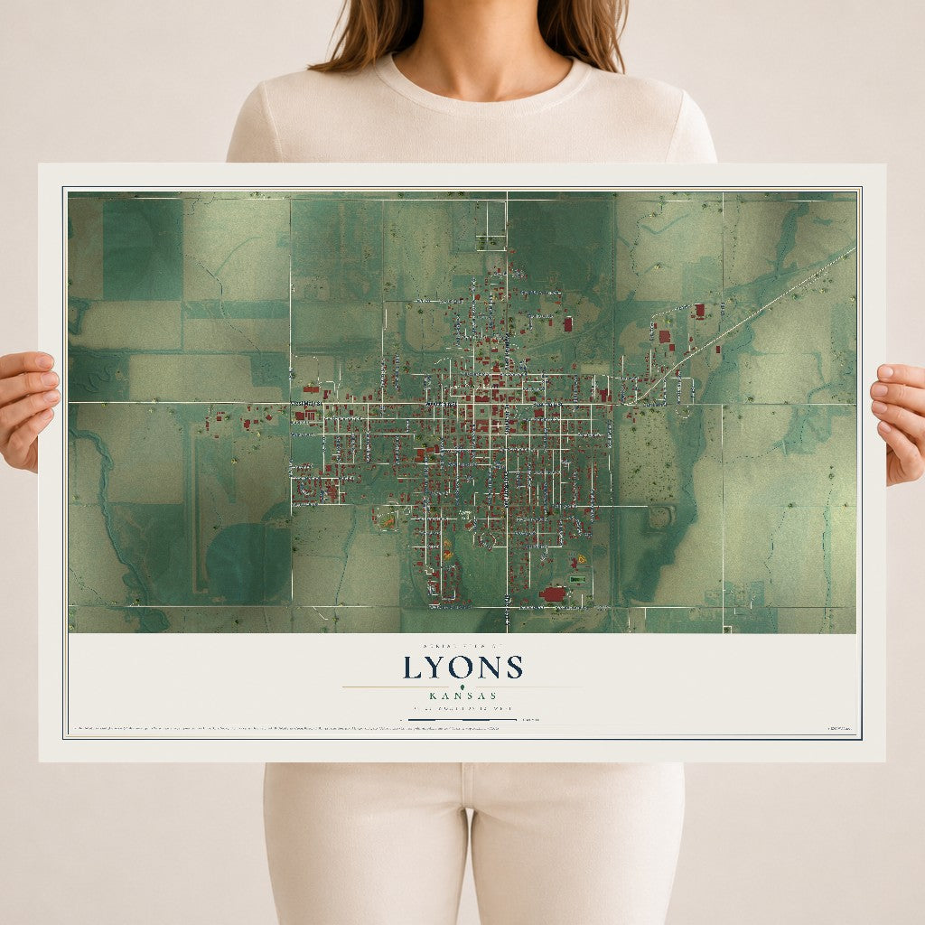 Map of Lyons, Kansas, 18 x 24 inch unframed archival matte print