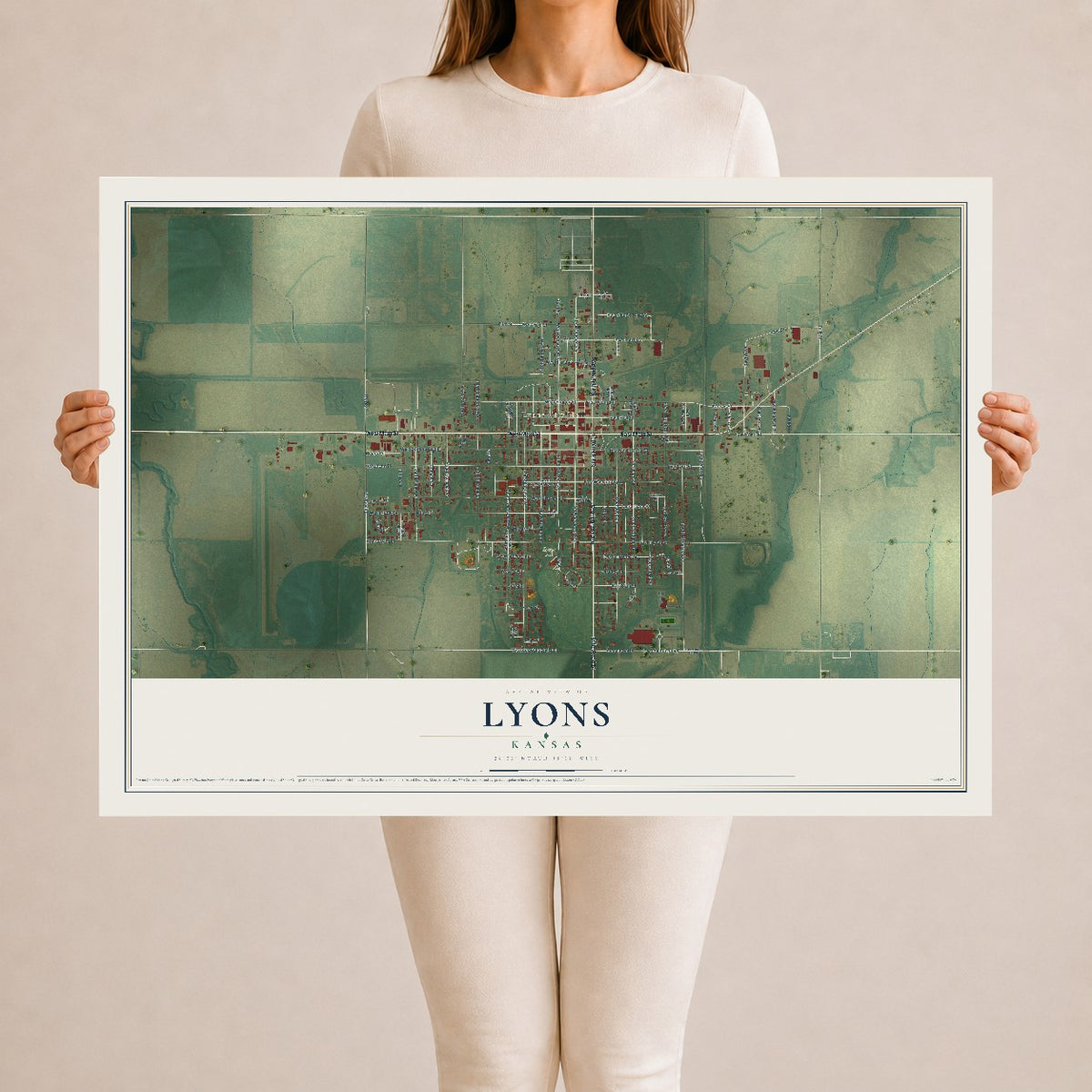 Map of Lyons, Kansas, 24 x 36 inch unframed archival matte print