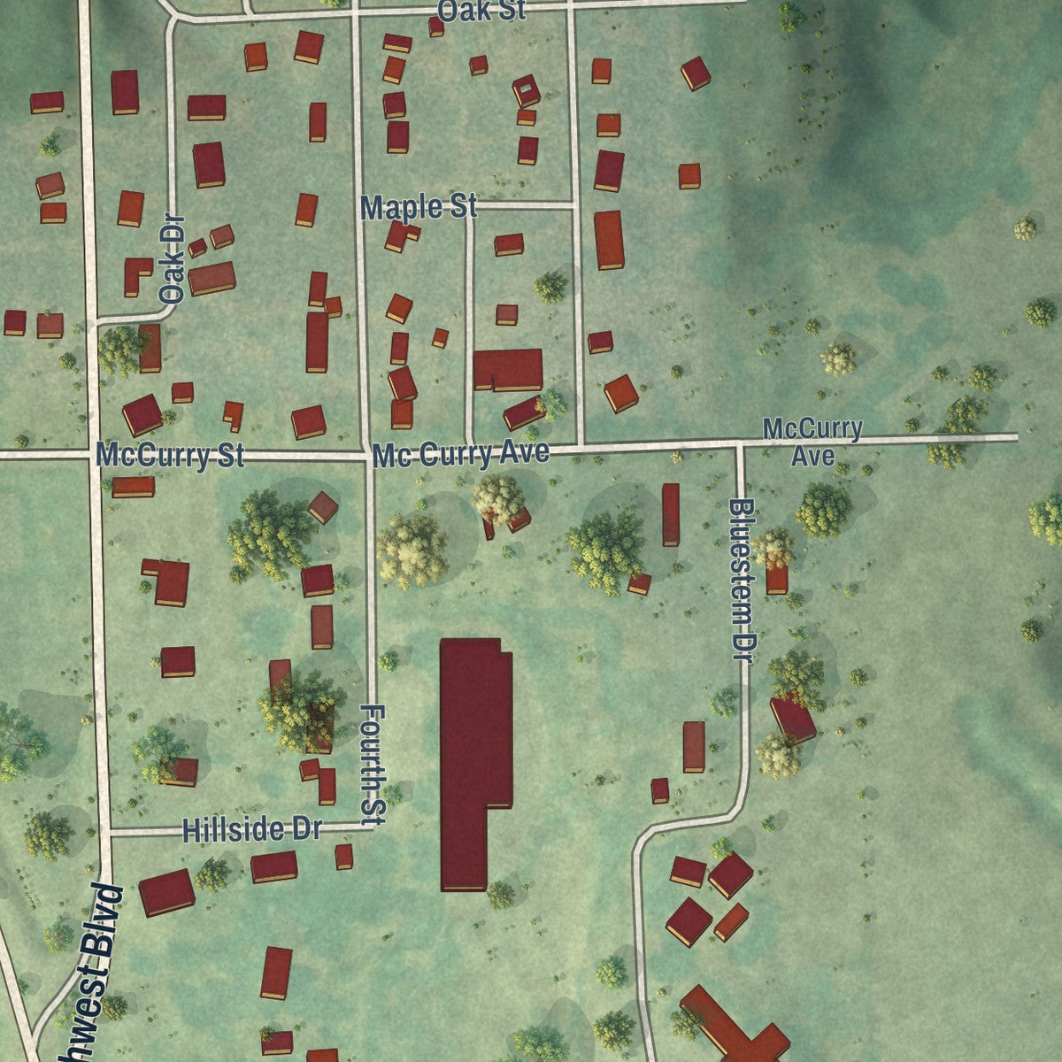 Second close-up of the map of Madison, Kansas print showing more streets and buildings