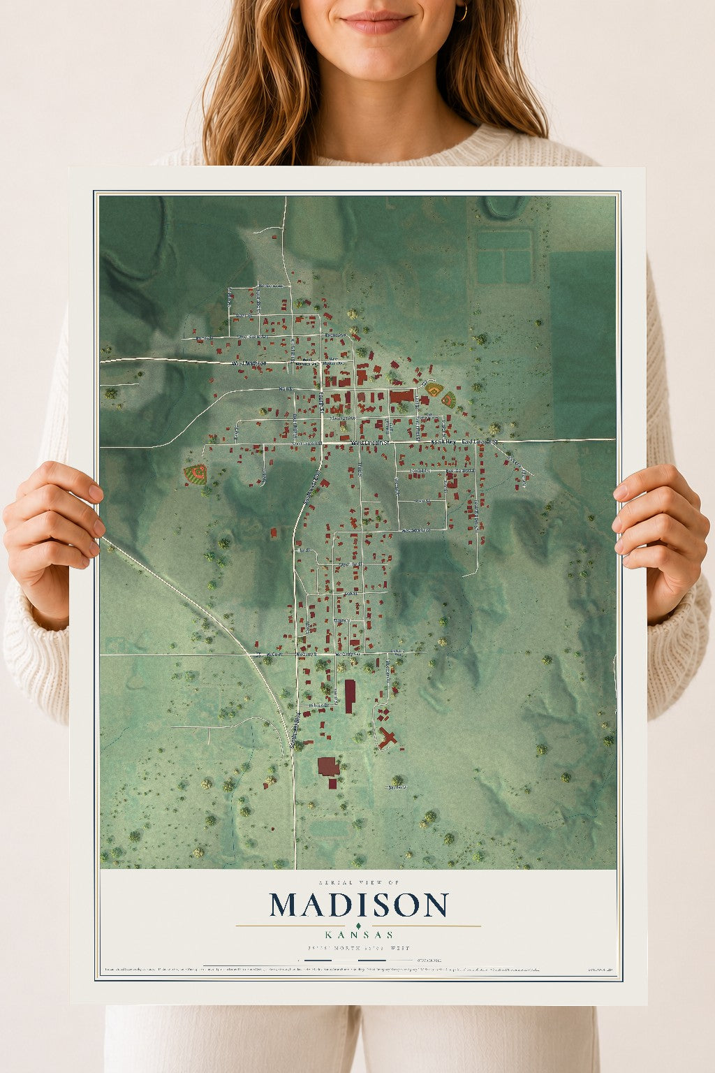 Map of Madison, Kansas, 18 x 24 inch unframed archival matte print