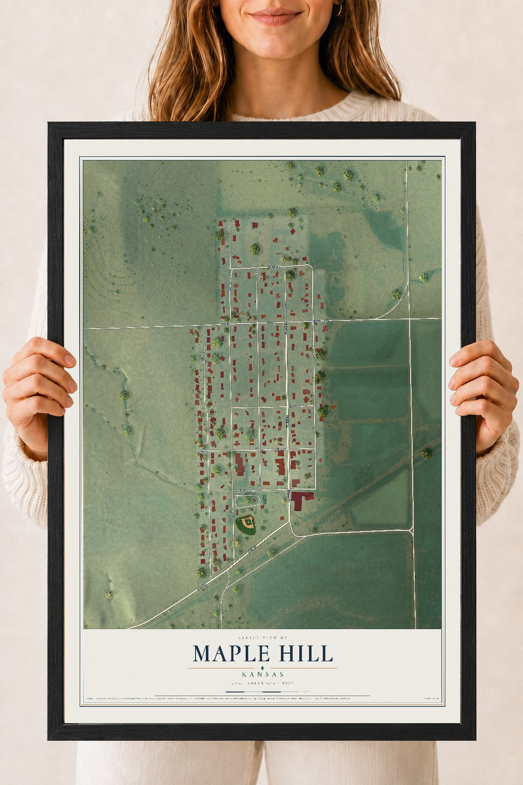 Map of Maple Hill, Kansas, 18 x 24 inch print in a black wood frame