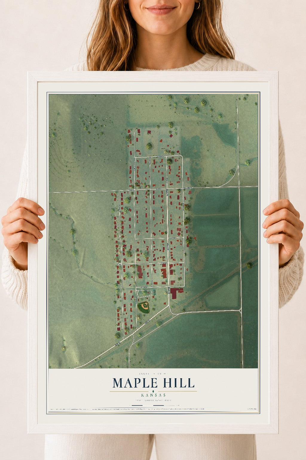 Map of Maple Hill, Kansas, 18 x 24 inch print in a white wood frame