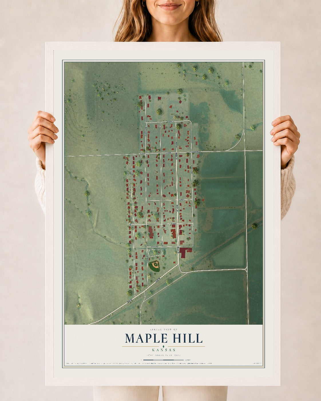 Map of Maple Hill, Kansas, 24 x 36 inch print in a white wood frame