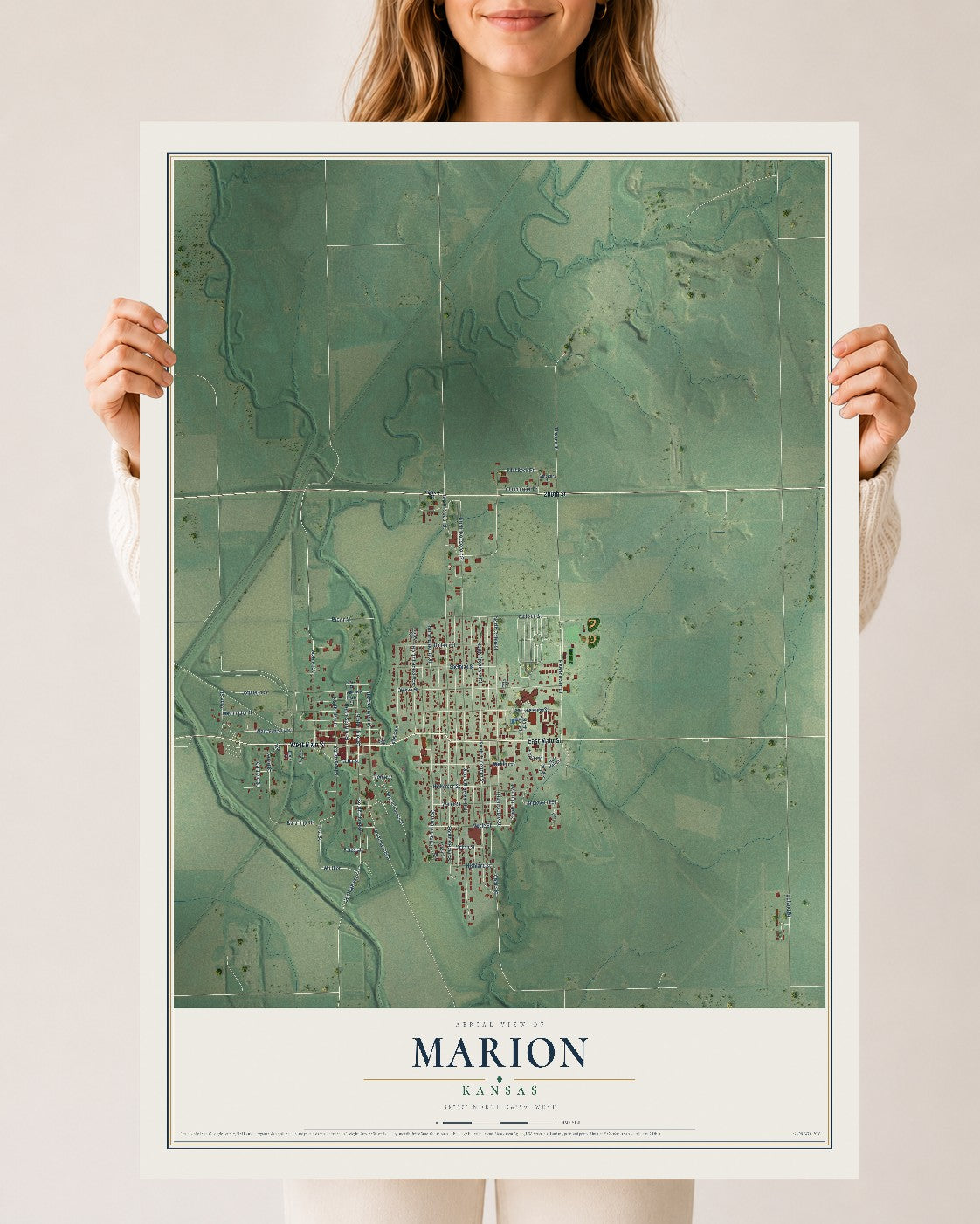 Map of Marion, Kansas, 24 x 36 inch unframed archival matte print