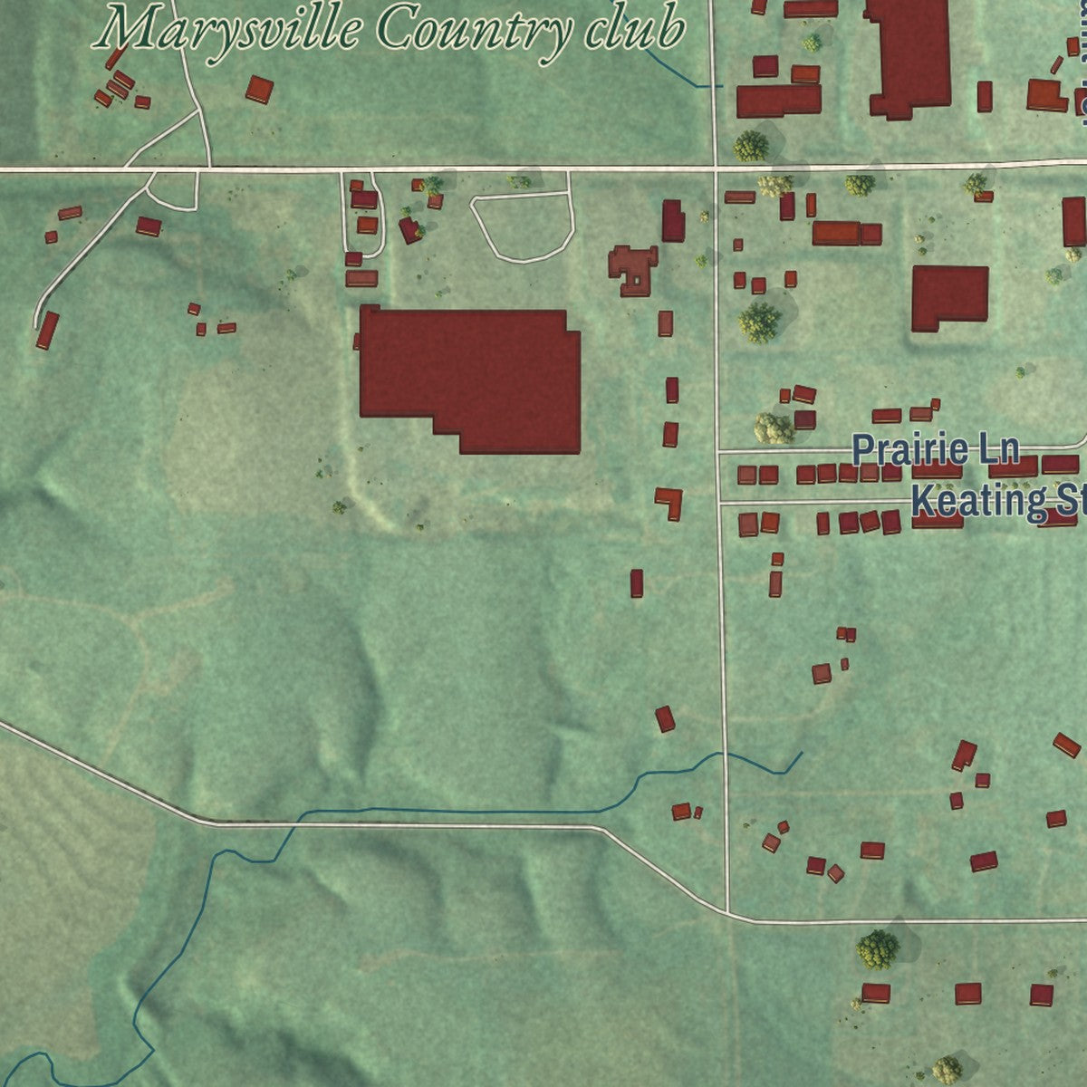 Second close-up of the map of Marysville, Kansas print showing more streets and buildings