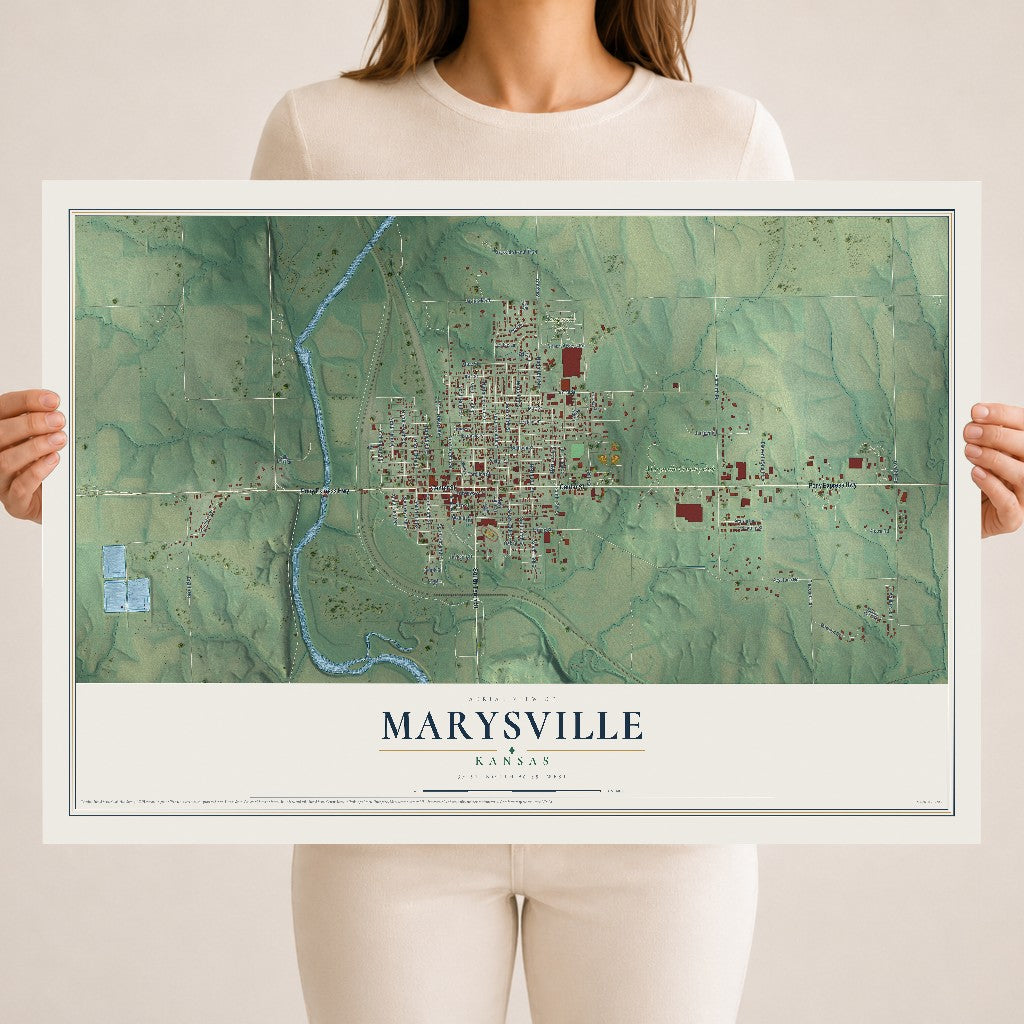 Map of Marysville, Kansas, 18 x 24 inch unframed archival matte print