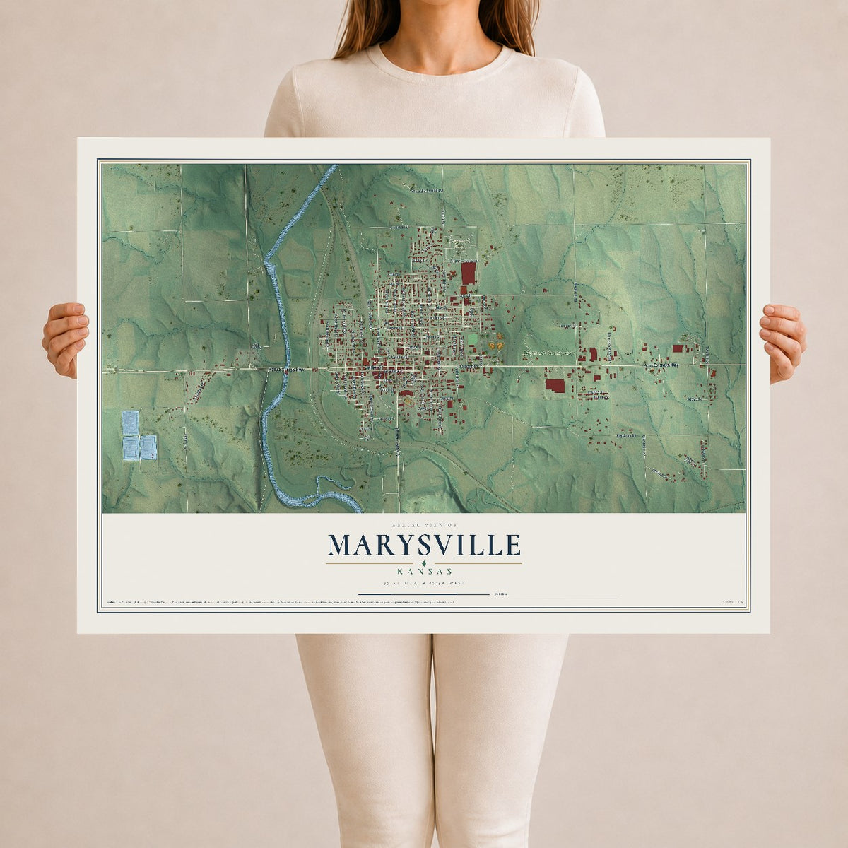 Map of Marysville, Kansas, 24 x 36 inch unframed archival matte print