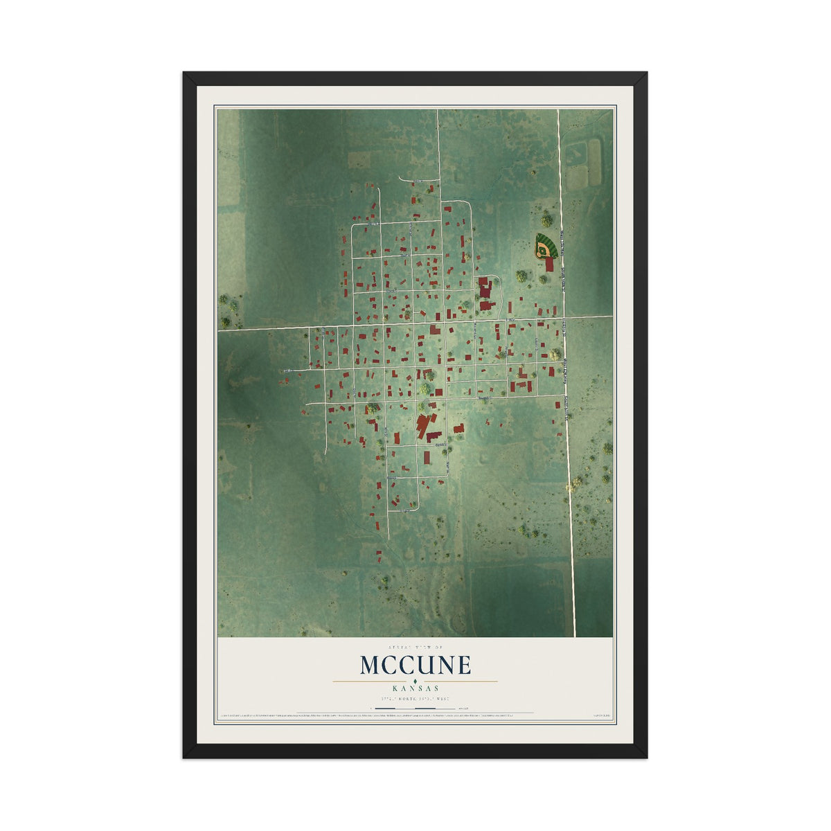 Map of McCune, Kansas, 12 x 18 inch print in a black wood frame