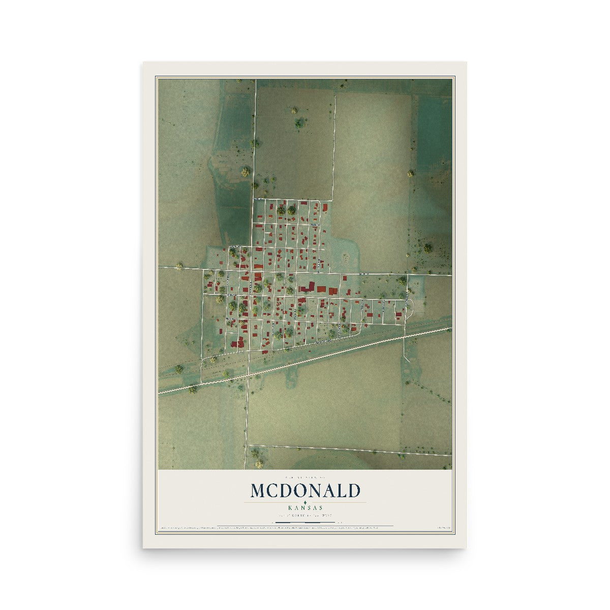 Map of McDonald, Kansas, 12 x 18 inch unframed archival matte print
