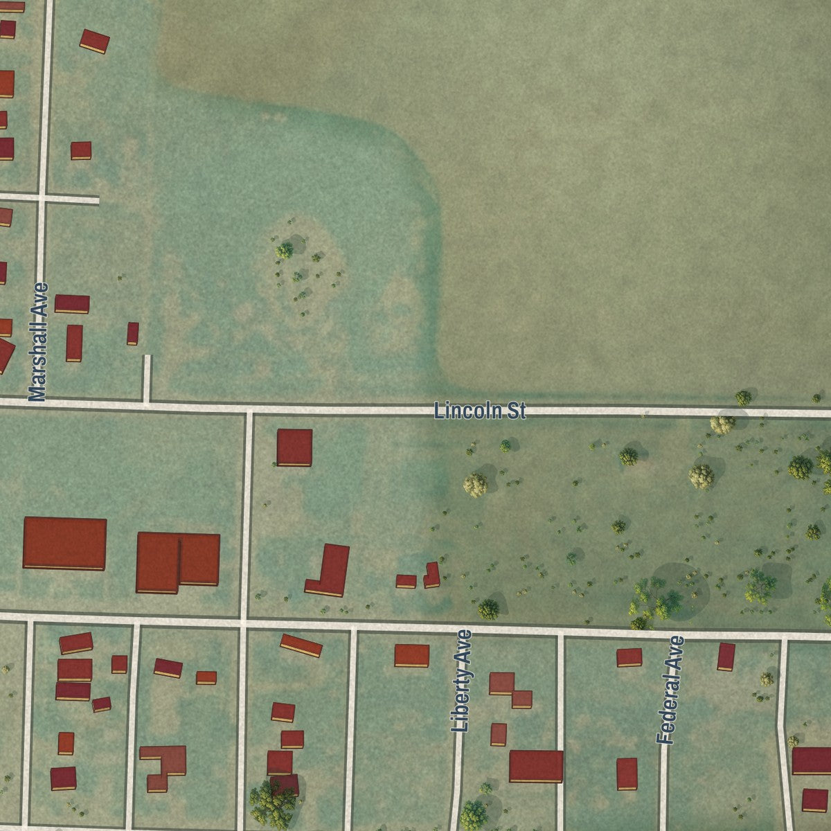Second close-up of the map of McDonald, Kansas print showing more streets and buildings