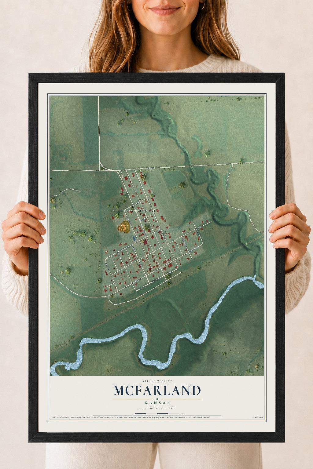 Map of McFarland, Kansas, 18 x 24 inch print in a black wood frame
