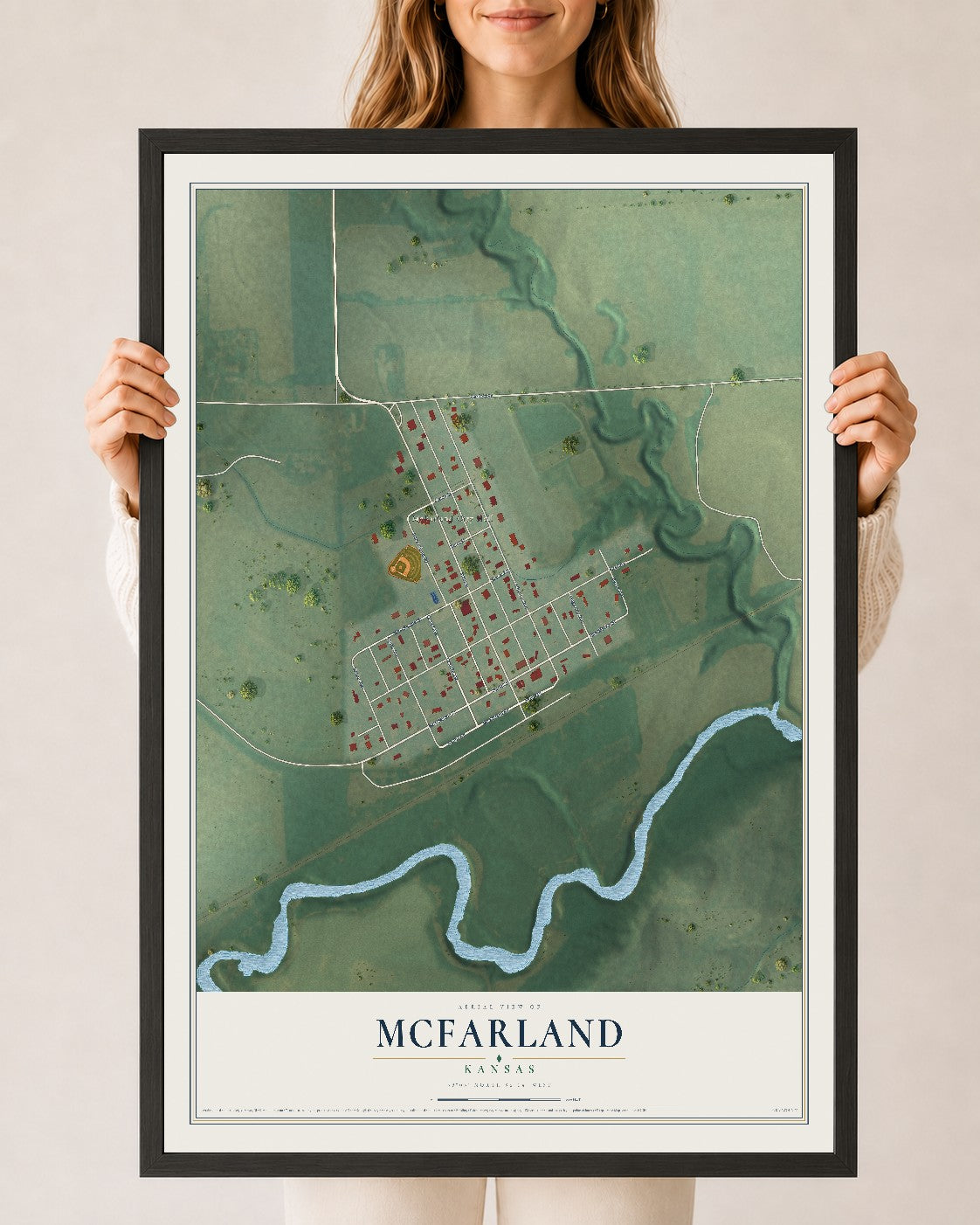 Map of McFarland, Kansas, 24 x 36 inch print in a black wood frame