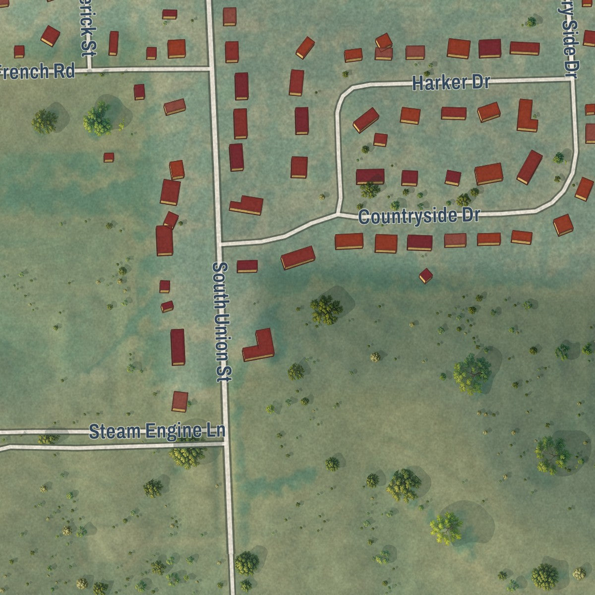 Second close-up of the map of McLouth, Kansas print showing more streets and buildings