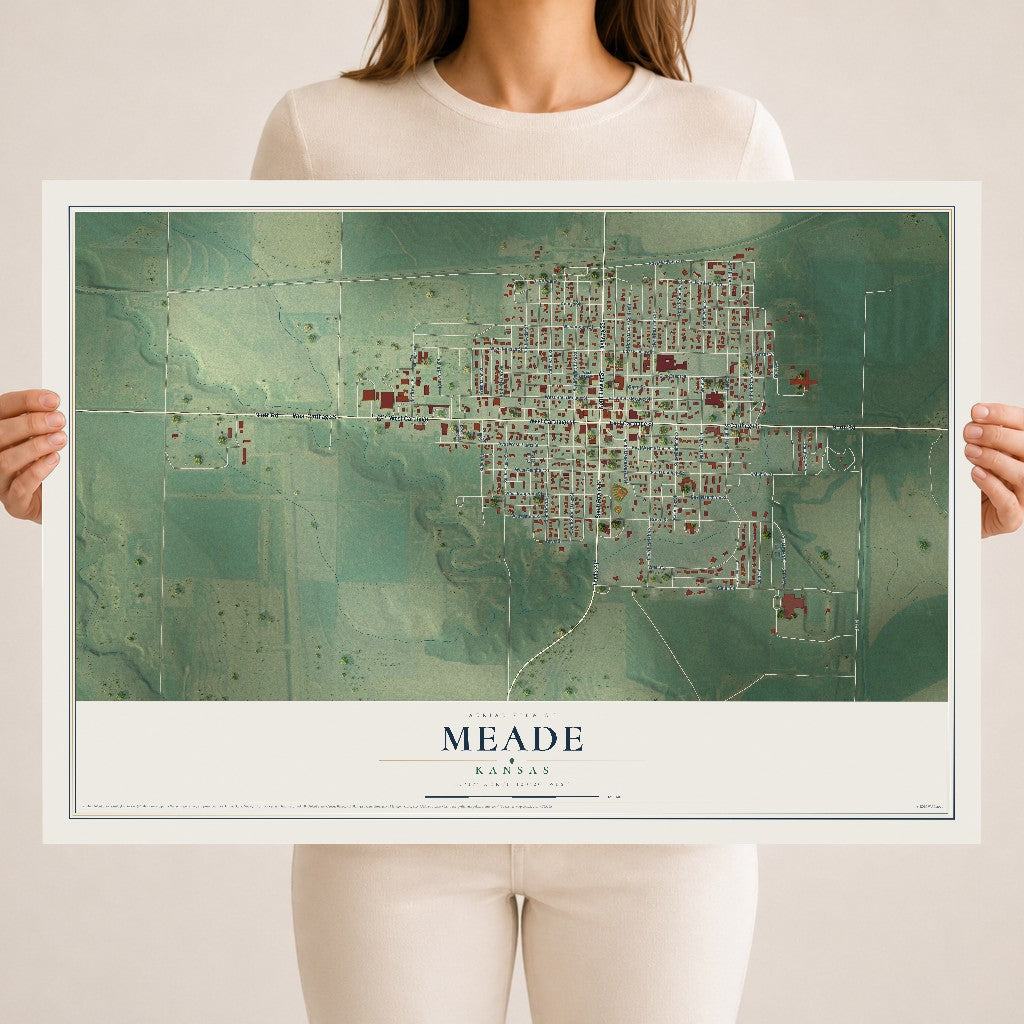 Map of Meade, Kansas, 18 x 24 inch unframed archival matte print