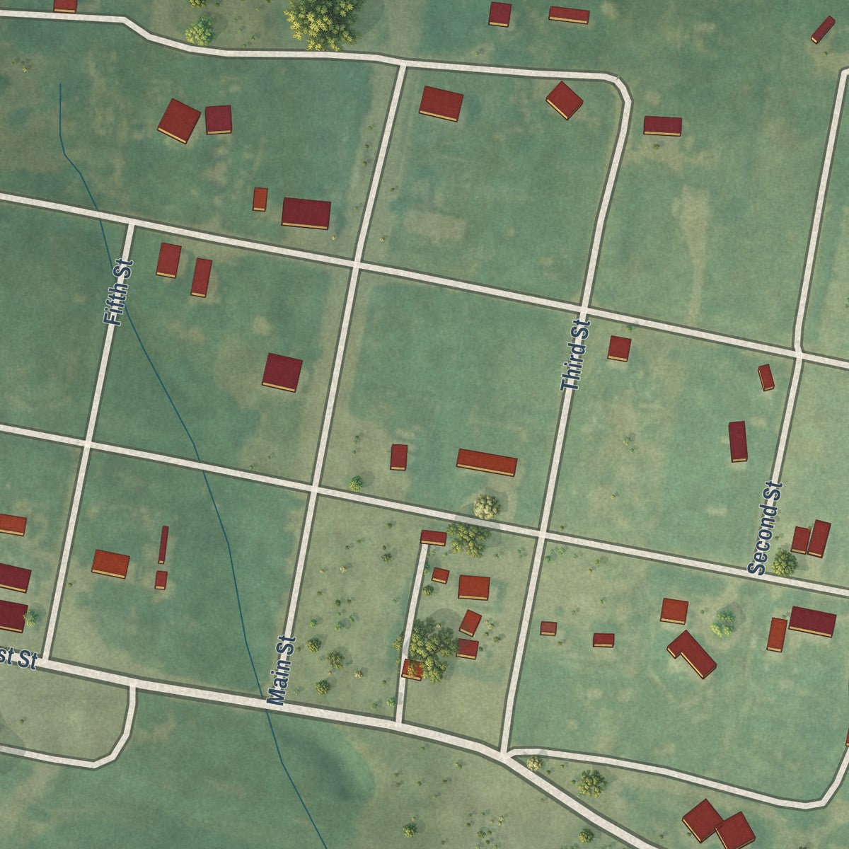 Close-up of the map of Menlo, Kansas print showing street and building detail