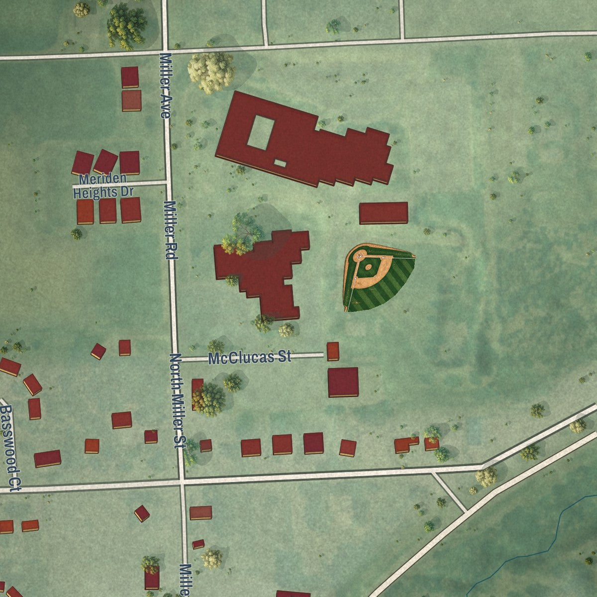 Second close-up of the map of Meriden, Kansas print showing more streets and buildings