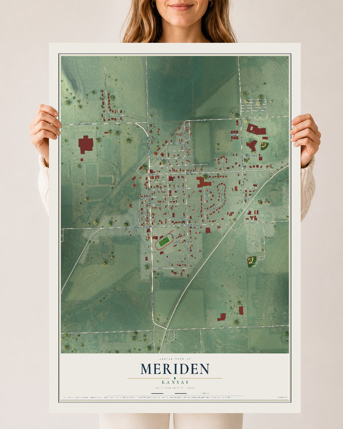 Map of Meriden, Kansas, 24 x 36 inch unframed archival matte print