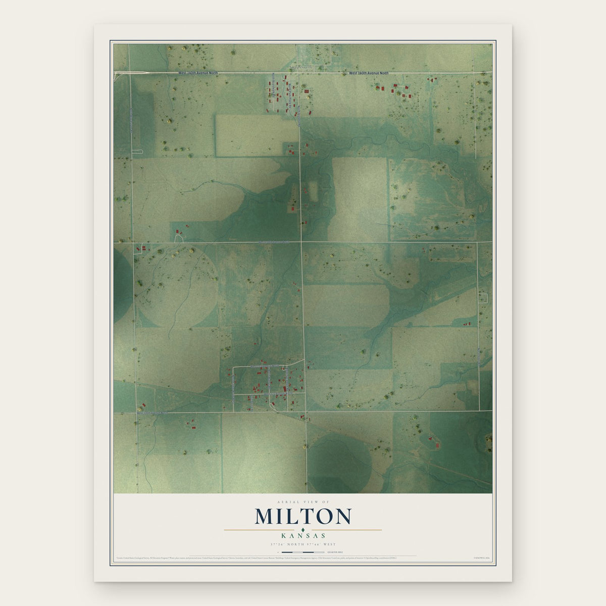 Milton, Kansas map print, the full design