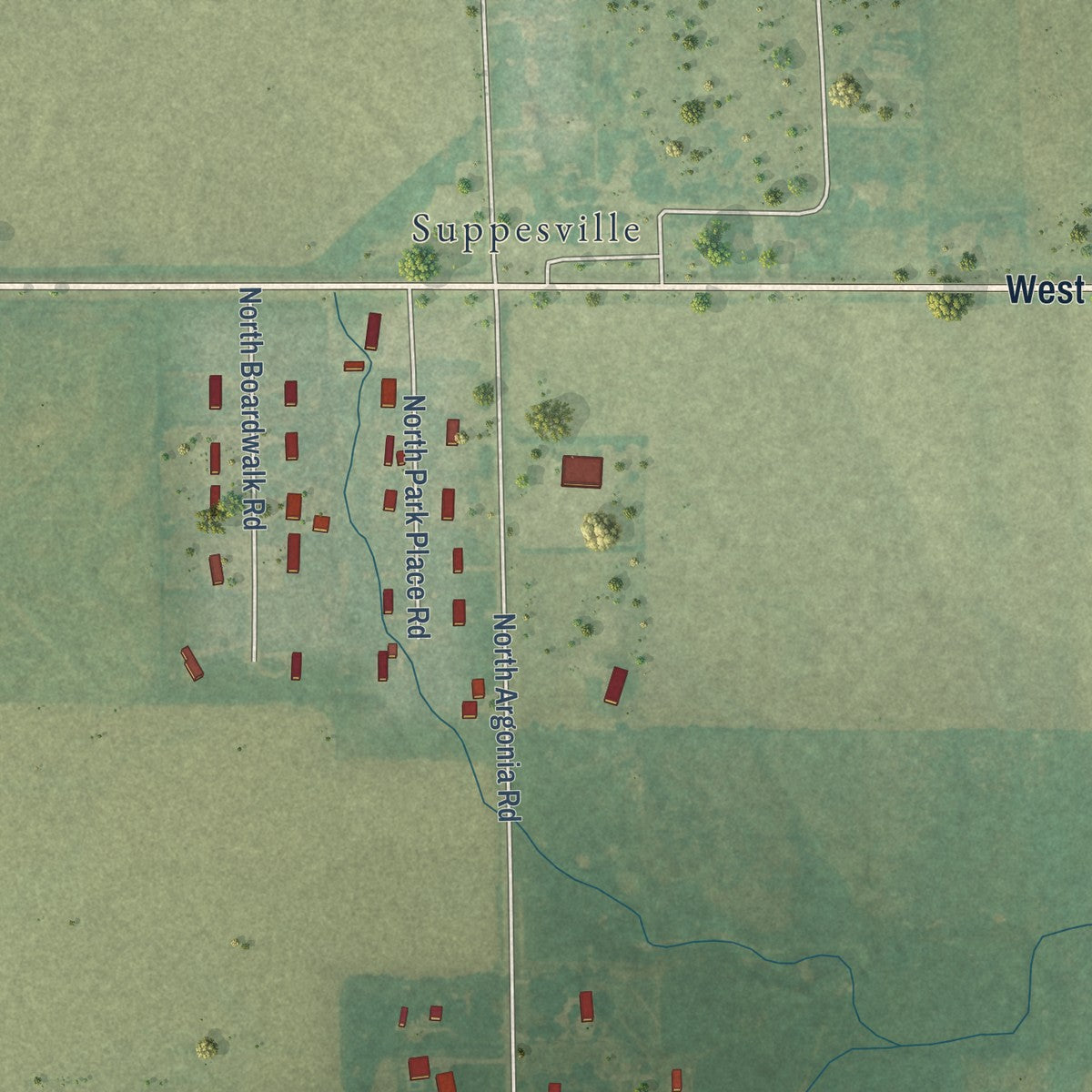 Close-up of the map of Milton, Kansas print showing street and building detail