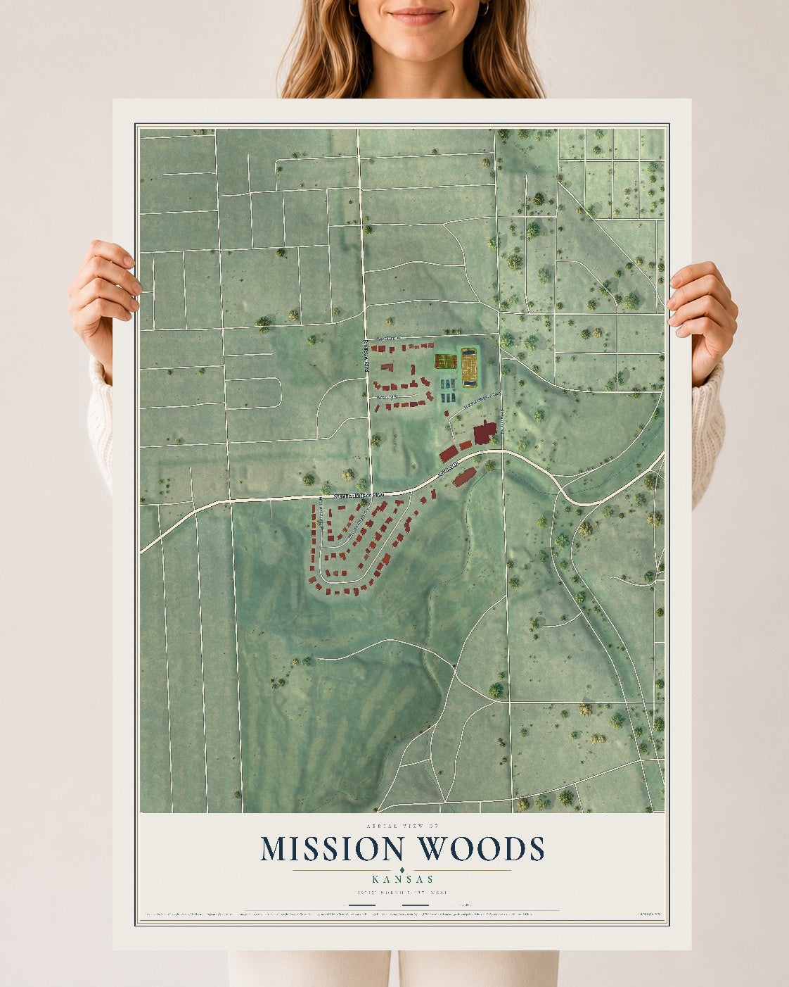Map of Mission Woods, Kansas, 24 x 36 inch unframed archival matte print