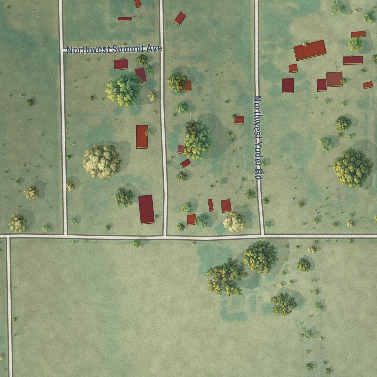 Close-up of the map of Mont Ida, Kansas print showing street and building detail