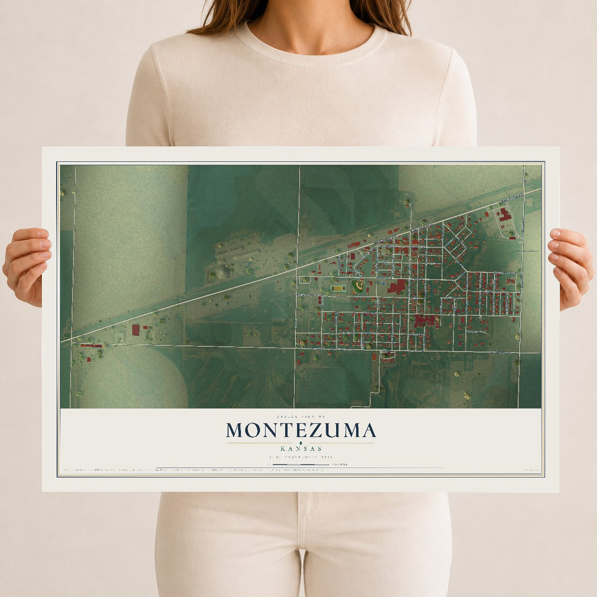 Map of Montezuma, Kansas, 12 x 18 inch unframed archival matte print
