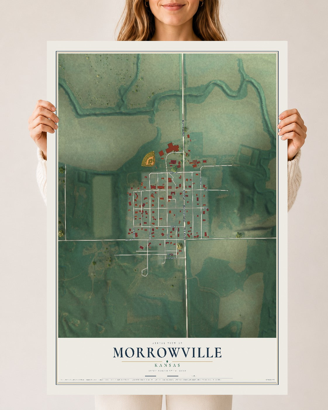 Map of Morrowville, Kansas, 24 x 36 inch unframed archival matte print