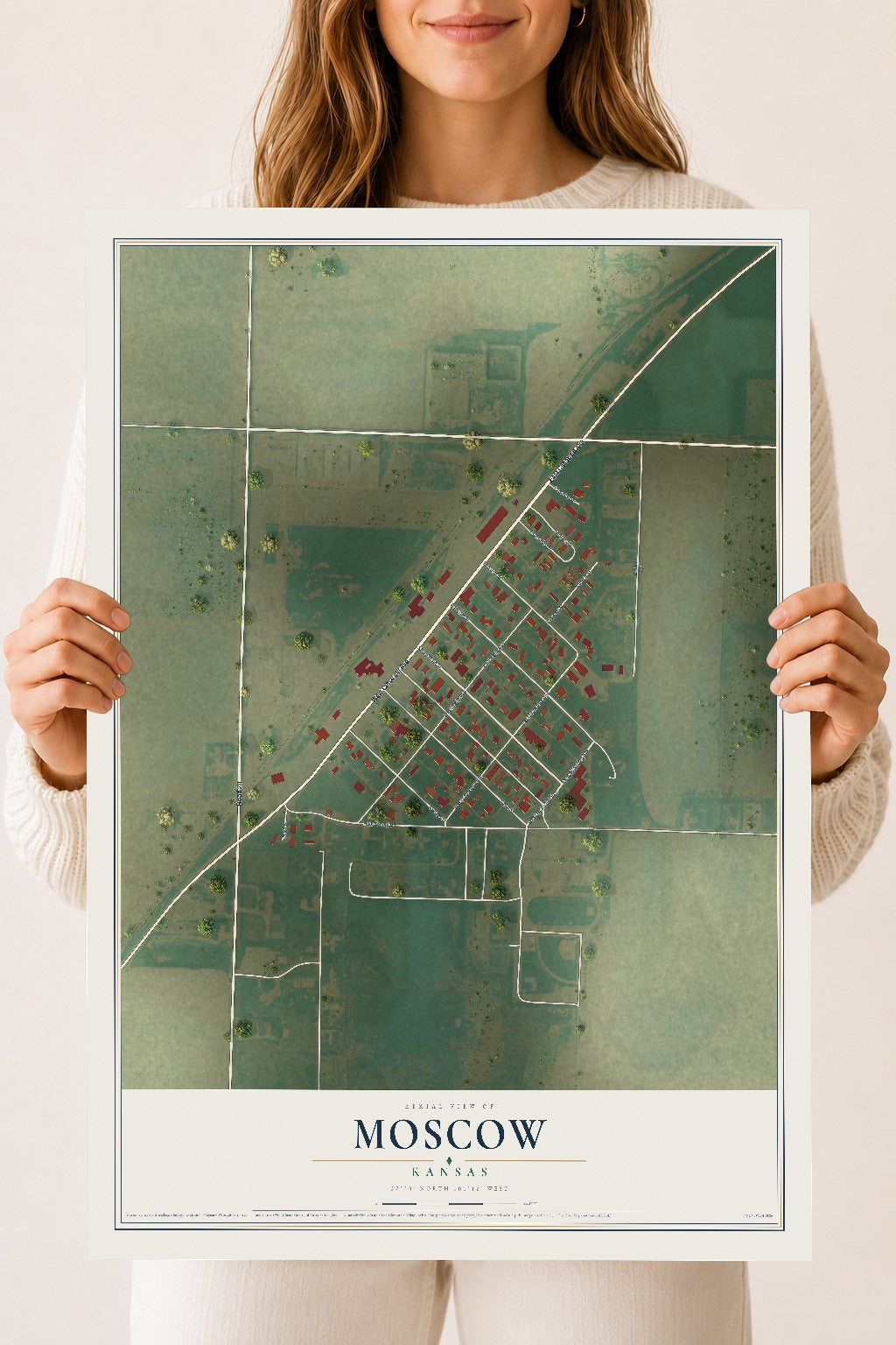 Map of Moscow, Kansas, 18 x 24 inch unframed archival matte print