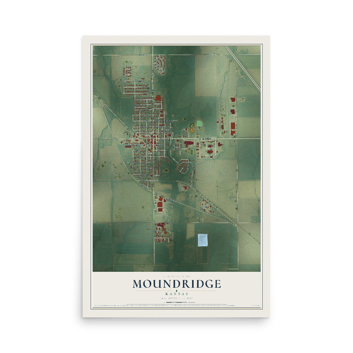 Map of Moundridge, Kansas, 12 x 18 inch unframed archival matte print