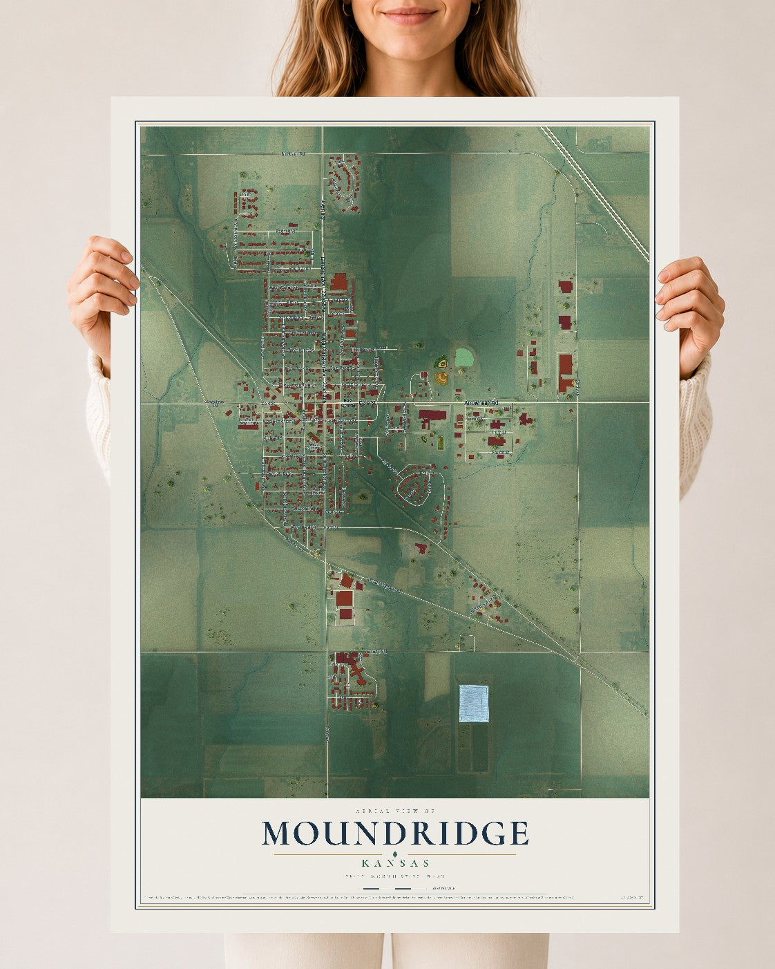 Map of Moundridge, Kansas, 24 x 36 inch unframed archival matte print