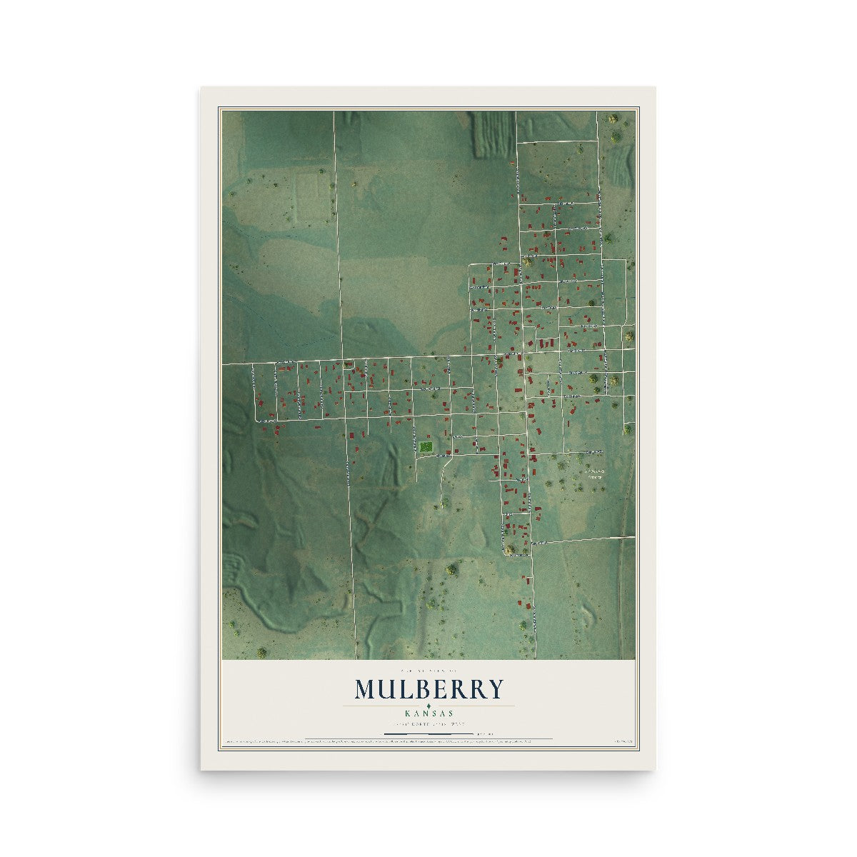 Map of Mulberry, Kansas, 12 x 18 inch unframed archival matte print