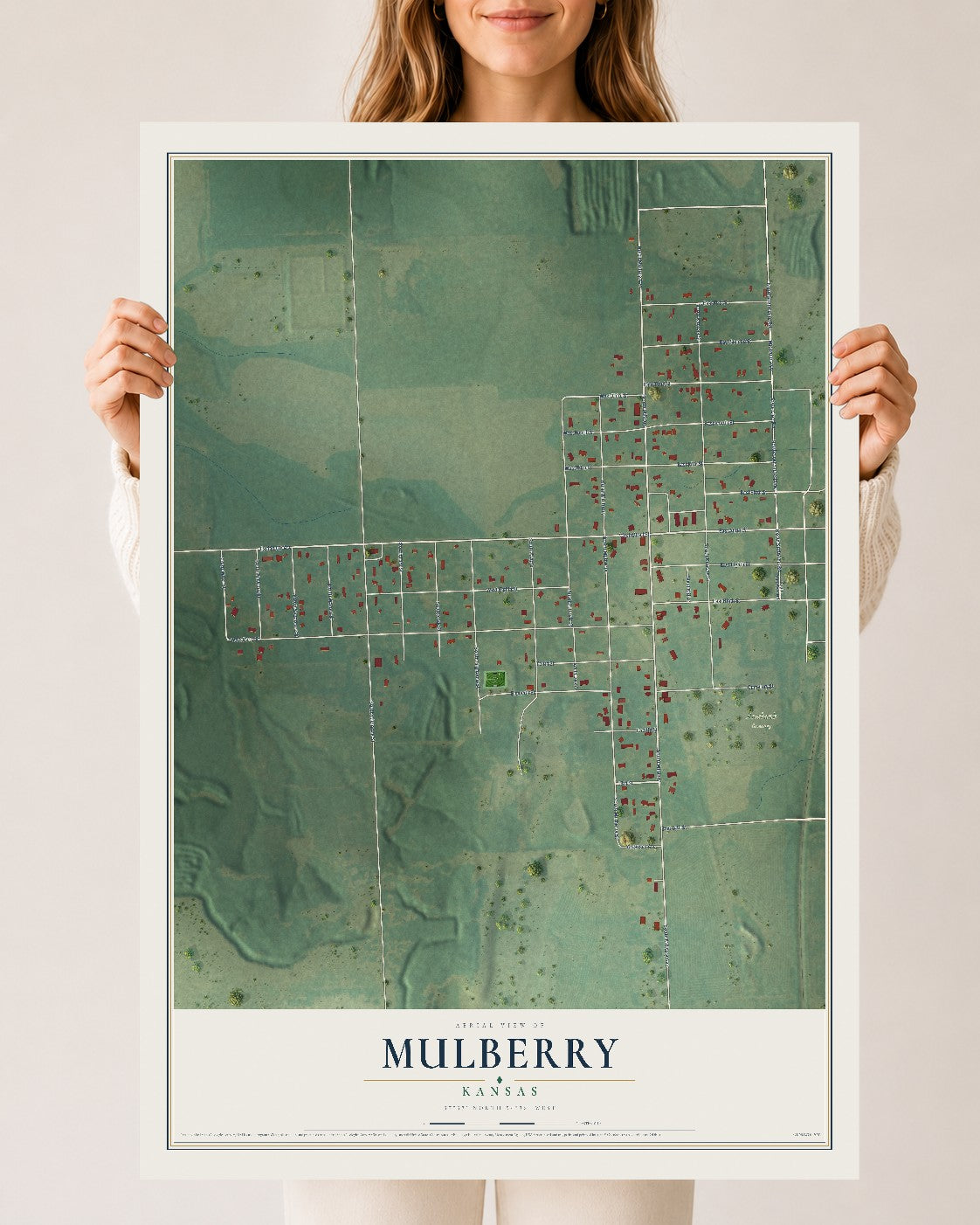 Map of Mulberry, Kansas, 24 x 36 inch unframed archival matte print