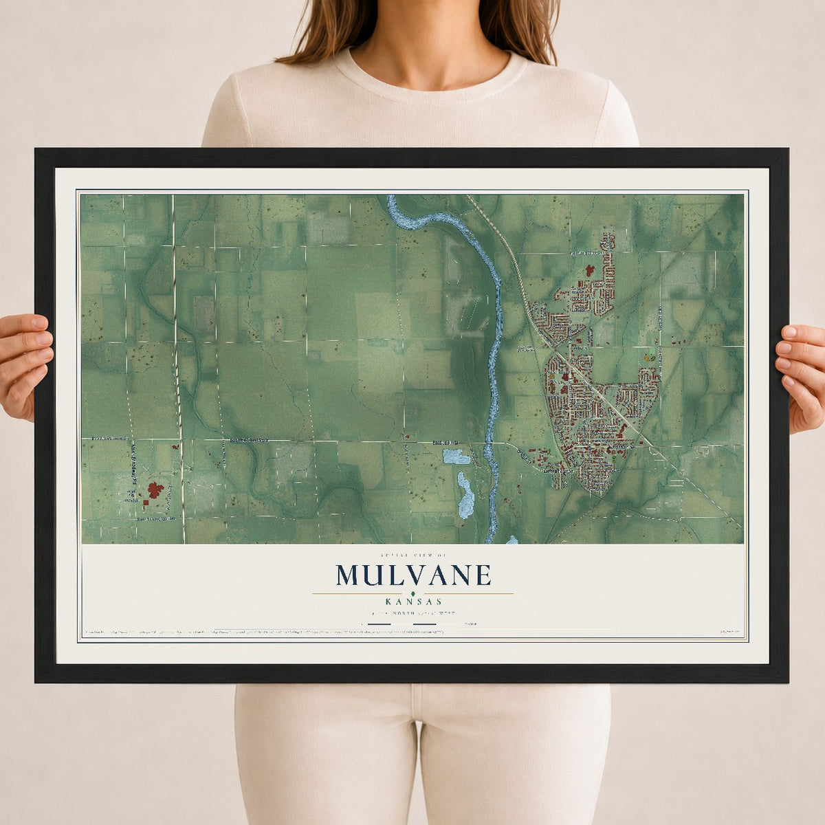 Map of Mulvane, Kansas, 18 x 24 inch print in a black wood frame