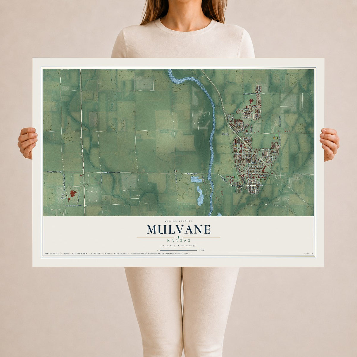 Map of Mulvane, Kansas, 24 x 36 inch unframed archival matte print