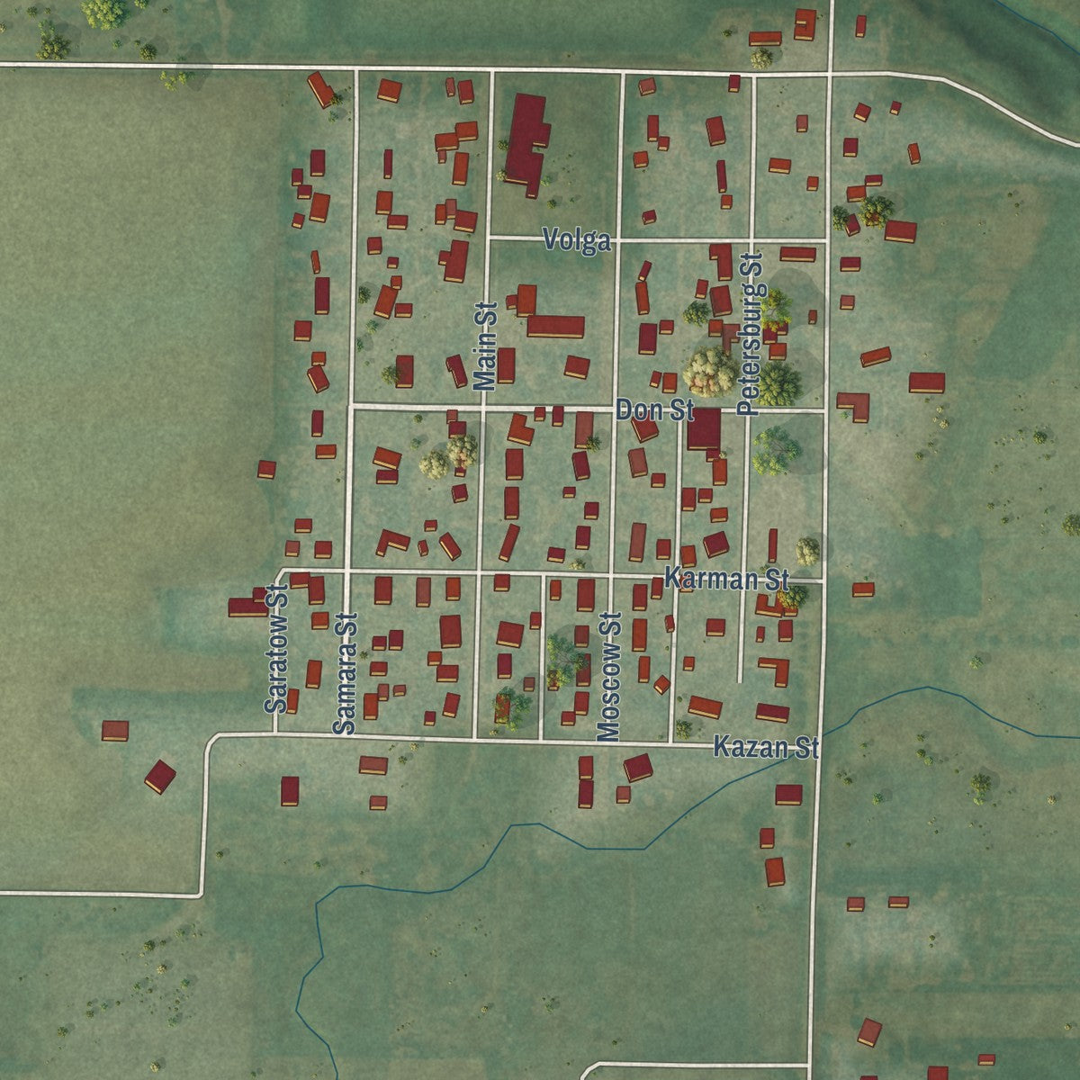 Close-up of the map of Munjor, Kansas print showing street and building detail