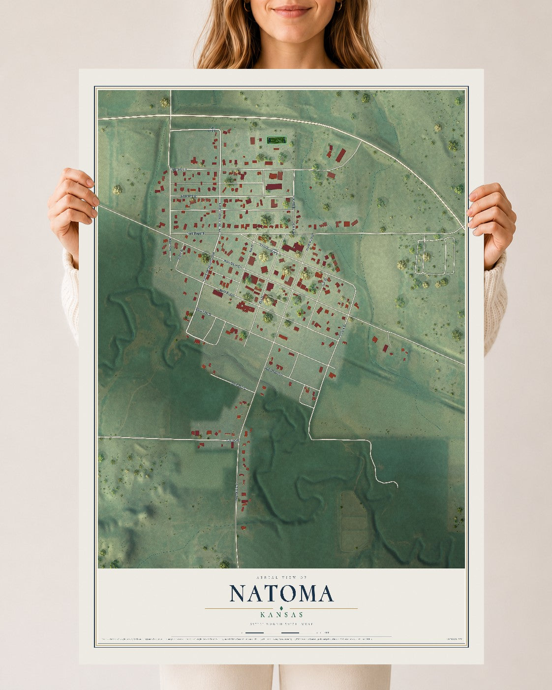 Map of Natoma, Kansas, 24 x 36 inch unframed archival matte print
