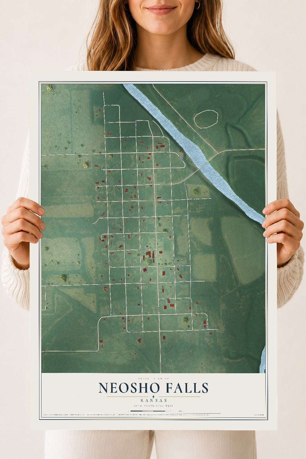 Map of Neosho Falls, Kansas, 18 x 24 inch unframed archival matte print