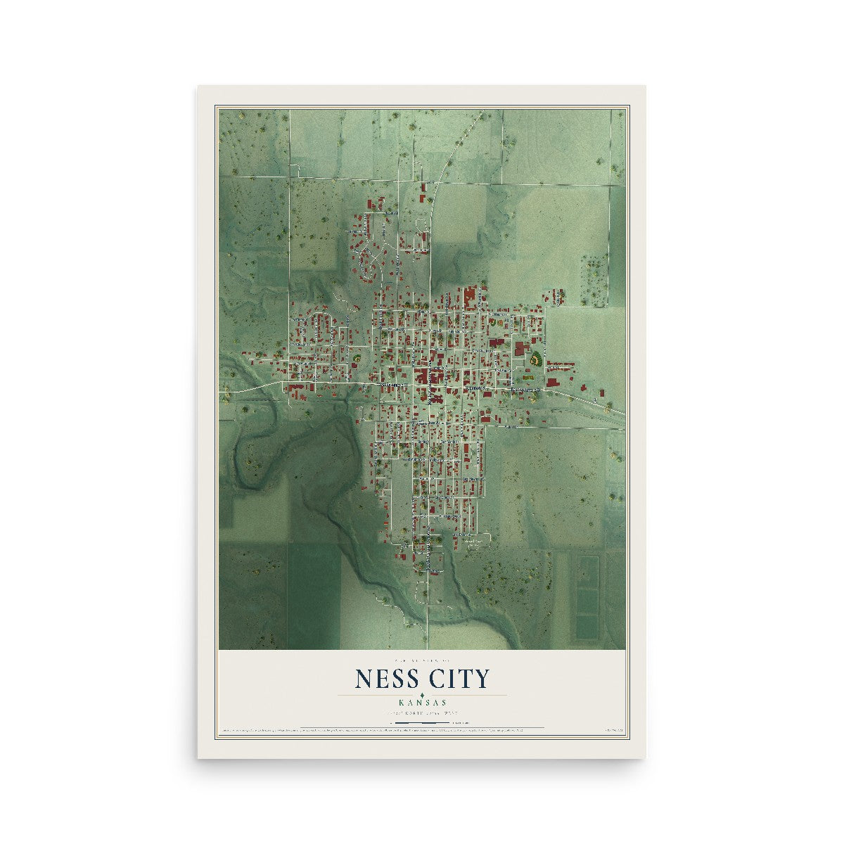 Map of Ness City, Kansas, 12 x 18 inch unframed archival matte print