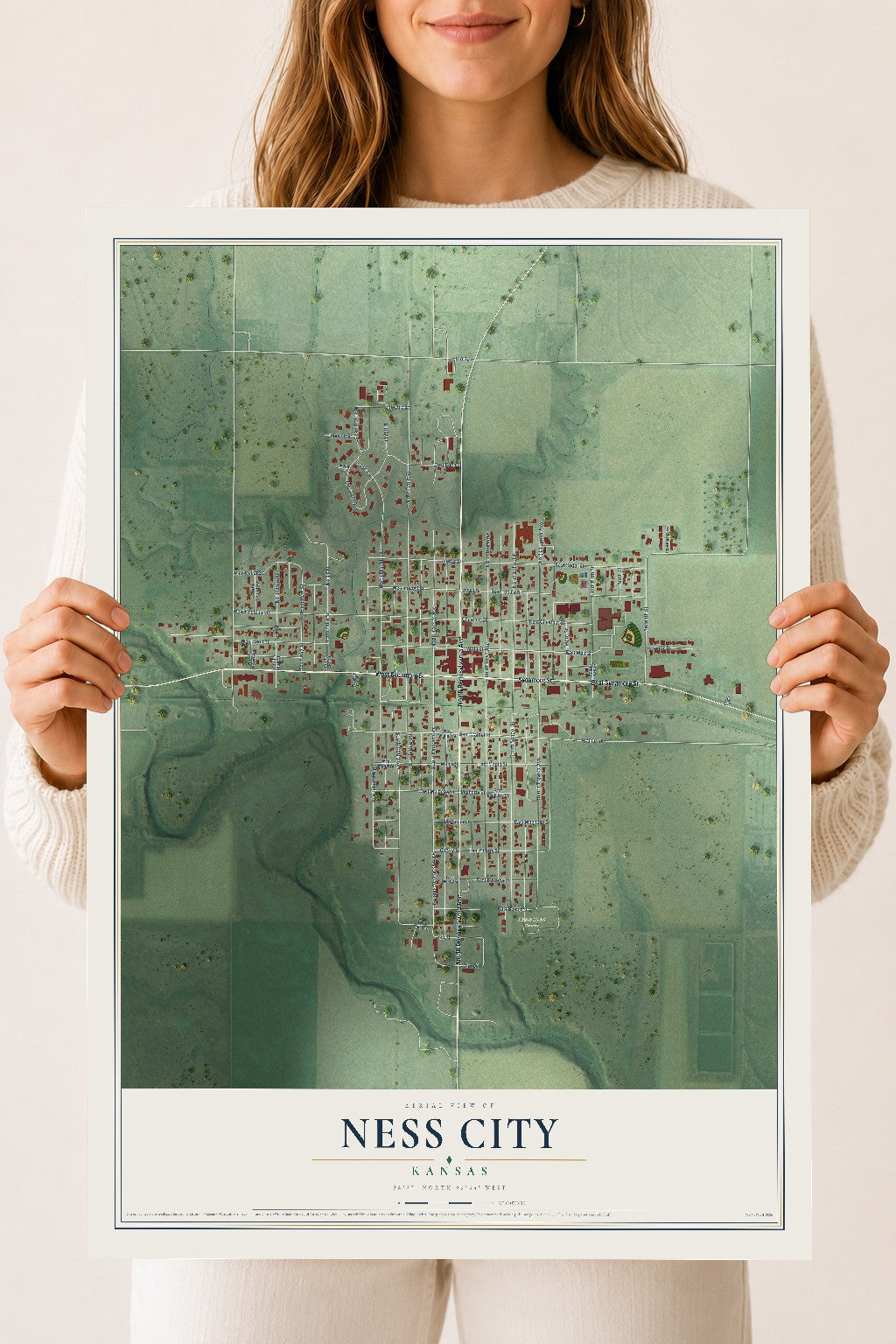 Map of Ness City, Kansas, 18 x 24 inch unframed archival matte print