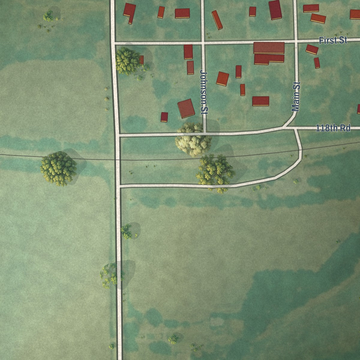 Close-up of the map of New Salem, Kansas print showing street and building detail