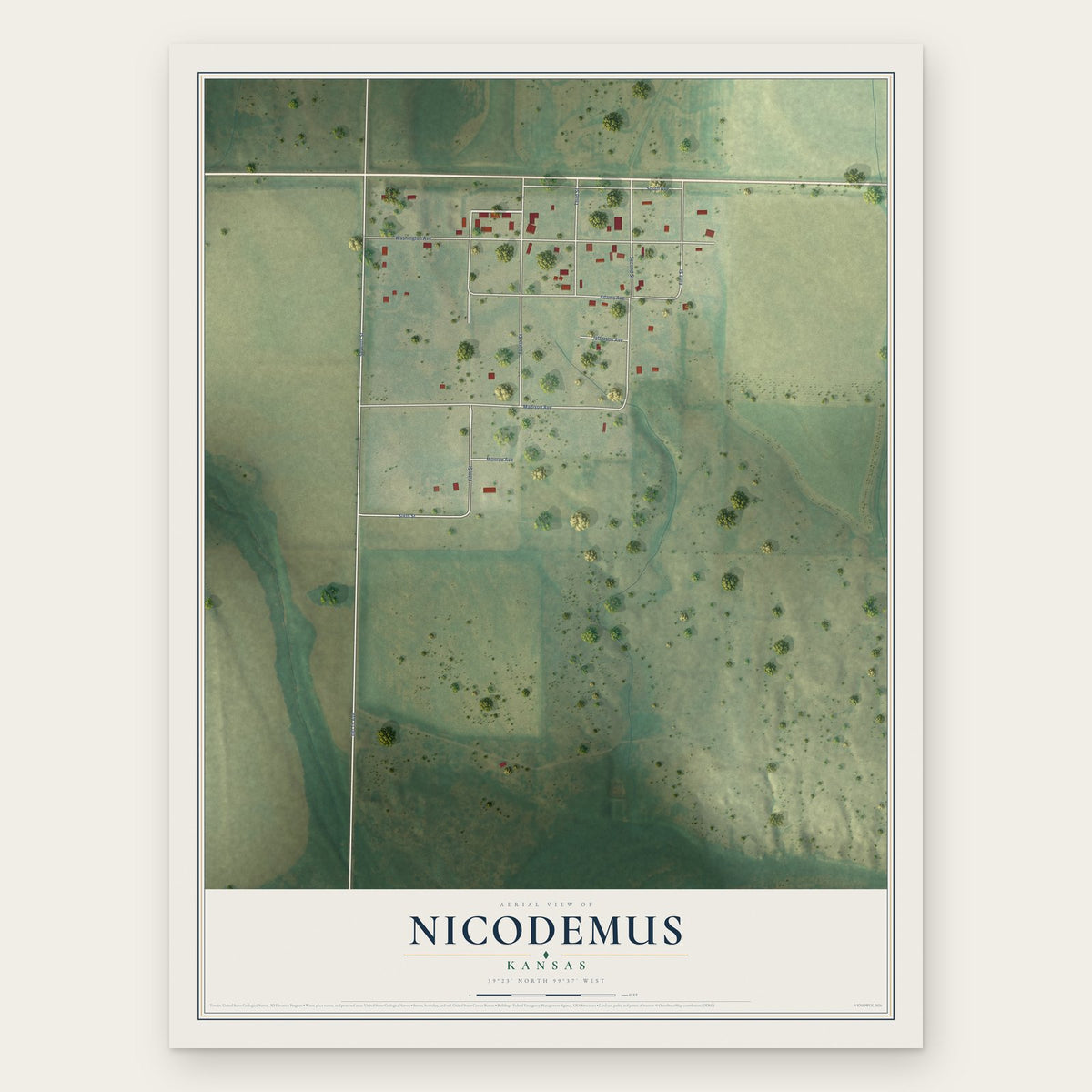 Nicodemus, Kansas map print, the full design